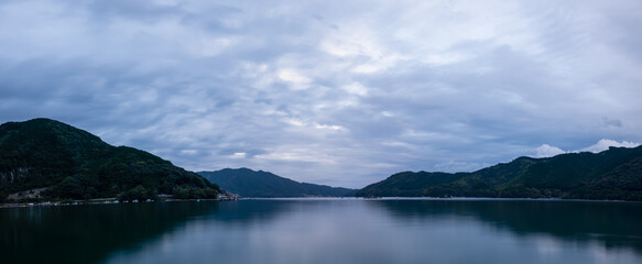 Seaside view of Kata Bay on an overcast early autumn afternoon in Owase City, Mie Prefecture, Japan.