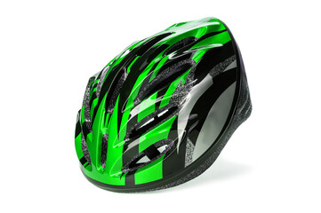 Fototapeta premium one bicycle helmet in green color on a white isolated background