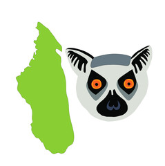 lemur living on the island of Madagascar. Vector illustration in cartoon and flat style isolated on white background, for cards posters and printed matter. 