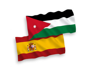 Flags of Hashemite Kingdom of Jordan and Spain on a white background