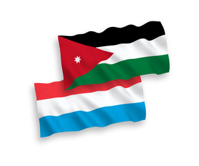 Flags of Hashemite Kingdom of Jordan and Luxembourg on a white background