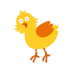 Funny yellow chicken. Vector illustration on white isolated background