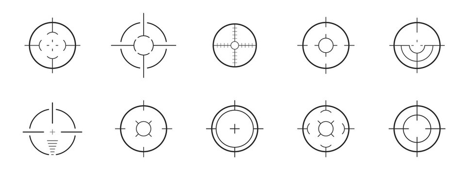 Set of target and aim, targeting and aiming. Creative vector illustration of crosshairs icon set isolated on white background. Focus sniper, sight military for shoot. Vector illustration
