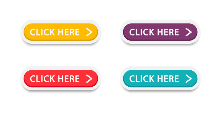 Click here button with arrow pointer clicking icon. Click here vector web button. Web button with action of arrow pointer. Click here, UI button concept. Vector illustrationB