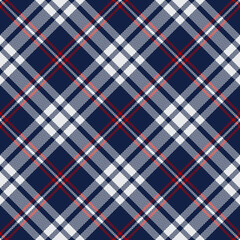 Tartan plaid pattern in navy blue, red, off white. Herringbone seamless check plaid for flannel shirt, skirt, tablecloth, blanket, or other modern menswear and womenswear fashion textile print.
