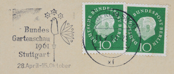 briefmarke stamp gestempelt used frankiert cancel post letter mail brief bundes gartenschau vintage...