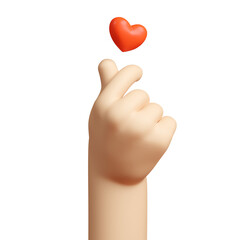Fototapeta premium Stylized Cartoon 3D Rendering Hand Gesture Represents the Finger Heart Symbol, a Message of Love