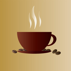 A cup of coffee and coffee beans 