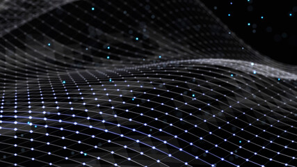Abstract futuristic wave background. Network connection dots and lines. Digital structure. 3d rendering.