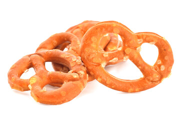 Pretzel salted closed up isolated on white