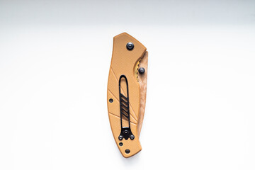 folding hunting knife on a white background