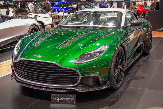 Geneva, Switzerland, March 8, 2018: Green Mansory Aston Martin DB11 Cyrus at Geneva International Motor Show GIMS
