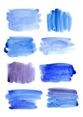 watercolor blue blots, streaks, splashes, spots. abstract paint strokes. texture.