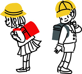 小学一年生ランドセルを背負った男の子と女の子