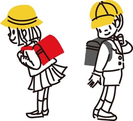 小学一年生ランドセルを背負った男の子と女の子