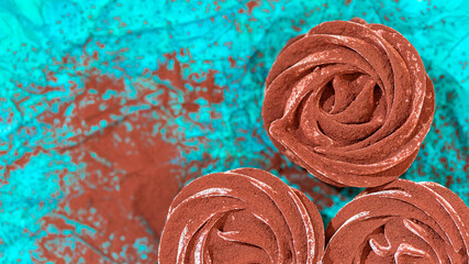 Delicate zephyr sprinkled with cocoa powder. Low-calorie marshmallows. Homemade dessert.