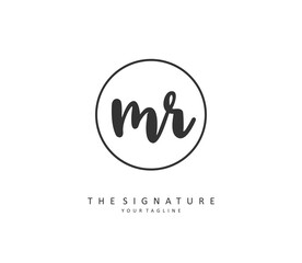 MR Initial letter handwriting and signature logo. A concept handwriting initial logo with template element.