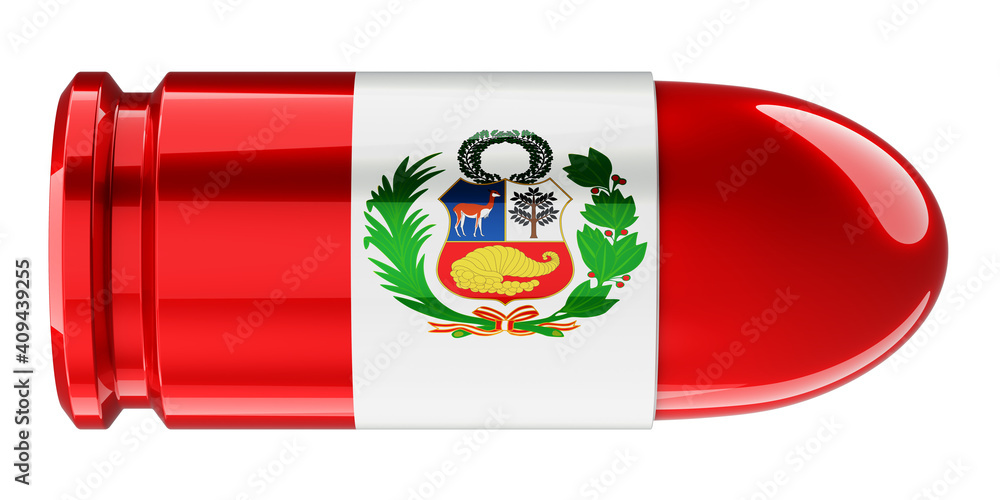 Poster bullet with peruvian flag, 3d rendering