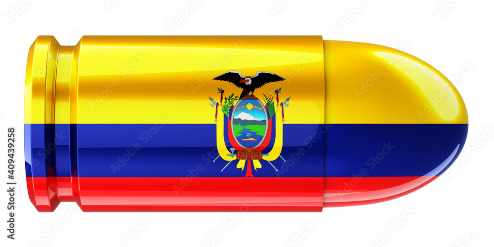 Poster bullet with ecuadorian flag, 3d rendering