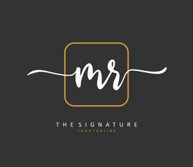 MR Initial letter handwriting and signature logo. A concept handwriting initial logo with template element.
