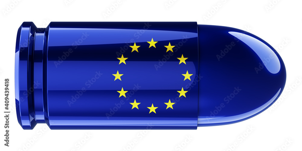 Poster bullet with the european union flag, 3d rendering