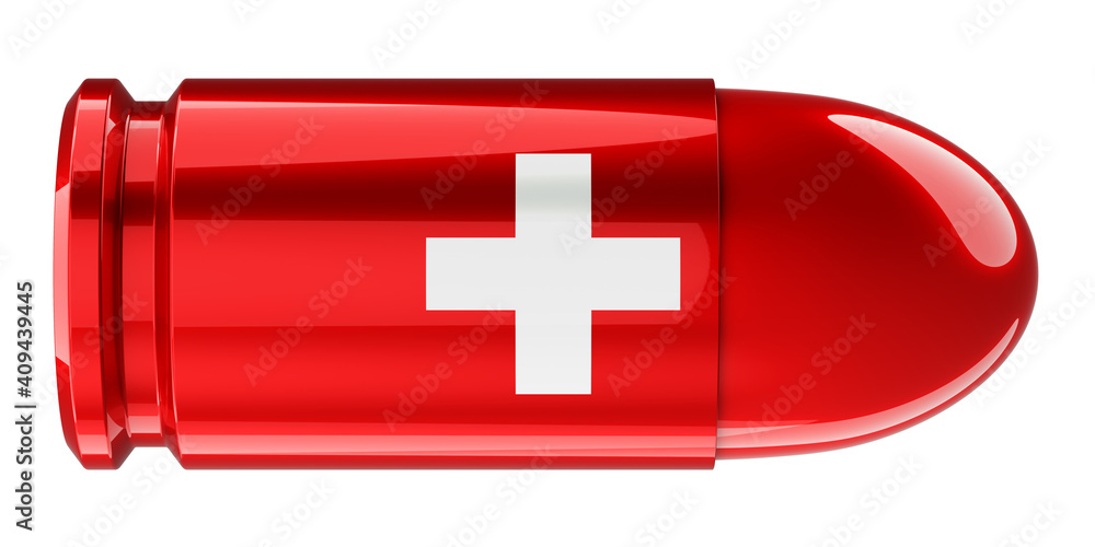 Poster bullet with swiss flag, 3d rendering
