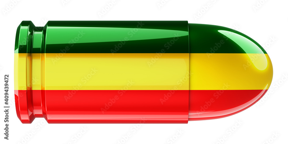 Poster bullet with rastafarian flag, 3d rendering