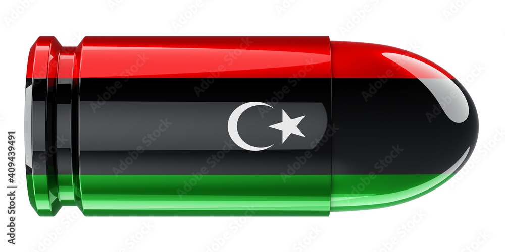 Poster bullet with libyan flag, 3d rendering
