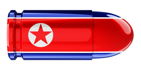 Bullet with North Korean flag, 3D rendering