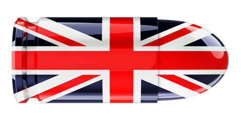 Bullet with British flag, 3D rendering