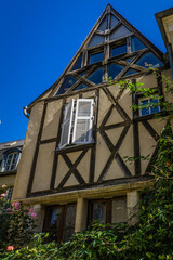 Half timbered house in the streets of Bourges historical center, a medieval city located in the Berry region of France