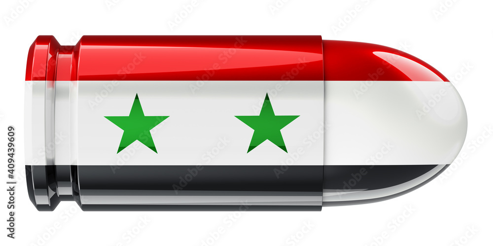 Poster bullet with syrian flag, 3d rendering