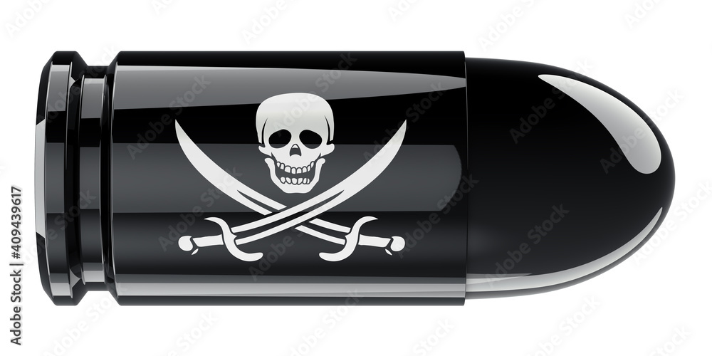 Poster bullet with piracy flag, 3d rendering