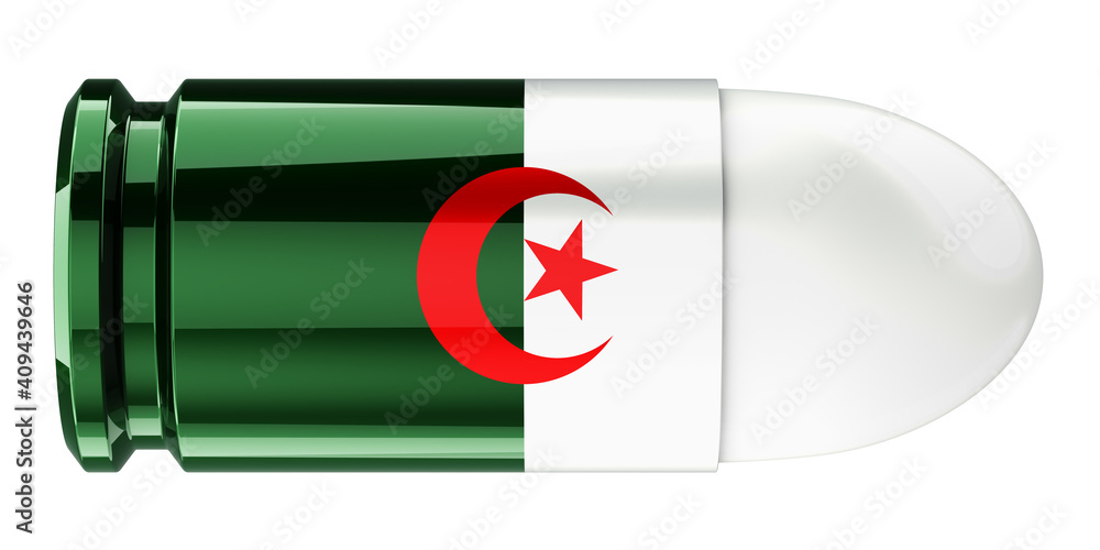 Poster bullet with algerian flag, 3d rendering