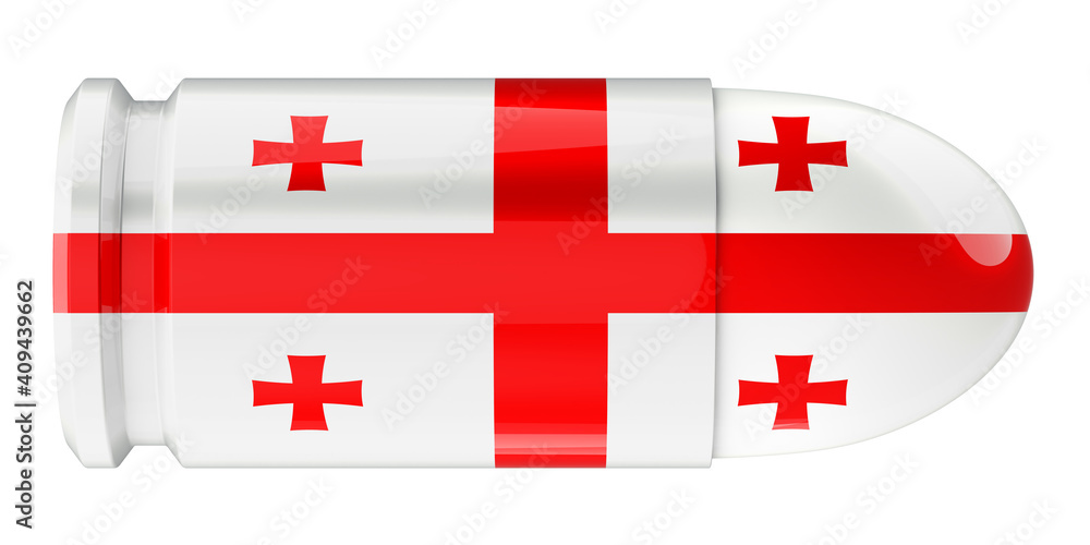 Poster bullet with georgian flag, 3d rendering