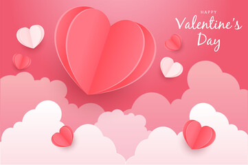 Happy Valentine's Day banners with discount offer on special occasion, give voucher, paper art style.