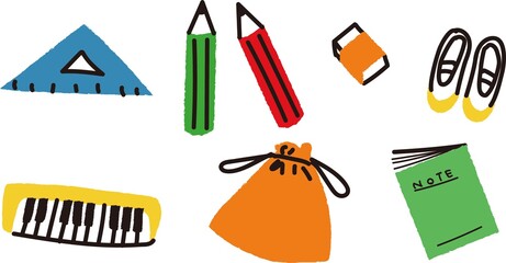 消しゴム　上履き鍵盤ハーモニカ　ノートなどの学校用品