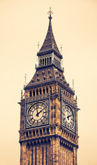 Fototapeta na wymiar Big Ben (London, UK). Vintage aged historic photo. 