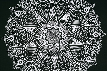 Décoration en forme de rosace mandala noir et blanc - Arrière plan design
