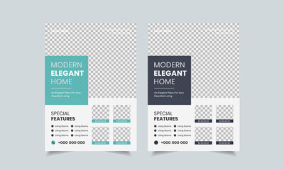 Obraz premium Real estate flyer design template, creative home for sale flyer, color a4 print ready flyer