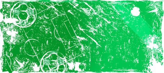 abstact background with soccer ball, football, field, paint strokes and splashes, grungy, free copy space