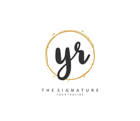 YR Initial letter handwriting and signature logo. A concept handwriting initial logo with template element.