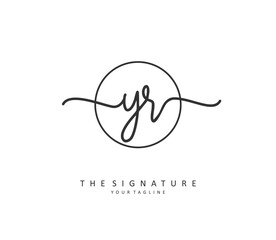 YR Initial letter handwriting and signature logo. A concept handwriting initial logo with template element.