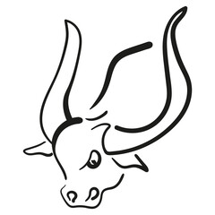 Bull's head logo of simple black lines on a white background illustration