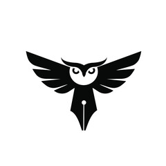 Owl pen, smart pen logo concept owl bird with fountain pen nib vector icon illustration design