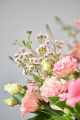 Obraz premium Bouquet 001. Finished flower arrangement in a vase for home. Flowers bunch, set for interior. Fresh cut flowers for decoration home. European floral shop. Delivery fresh cut flower.