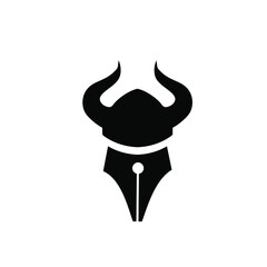 Viking hat pen nib logo vector icon illustration design