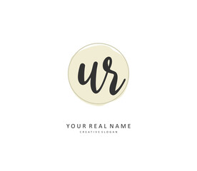 UR Initial letter handwriting and signature logo. A concept handwriting initial logo with template element.