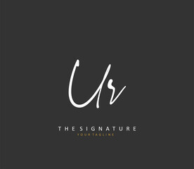 UR Initial letter handwriting and signature logo. A concept handwriting initial logo with template element.
