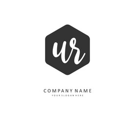 UR Initial letter handwriting and signature logo. A concept handwriting initial logo with template element.